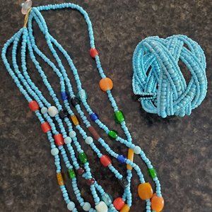 Turquoise cuff bracelet and necklace